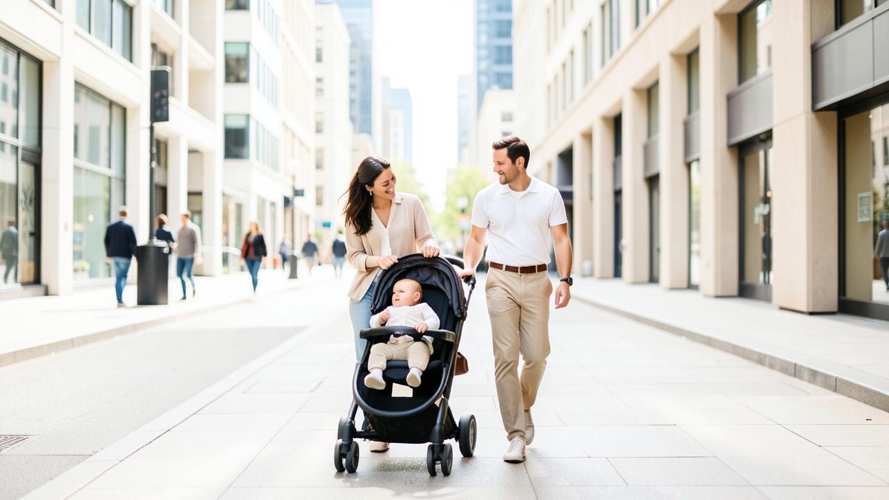 Genitori a passeggio con il passeggino